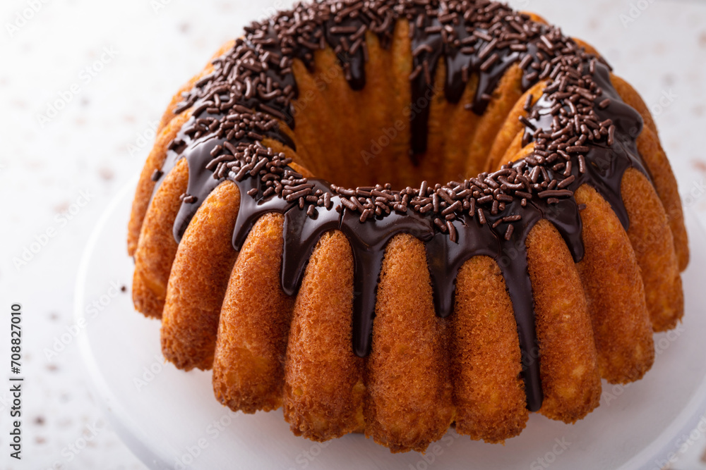 Wall mural orange bundt cake topped with chocolate ganache