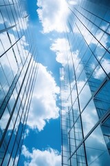 Blue sky and modern buildings made of glass reflecting each other