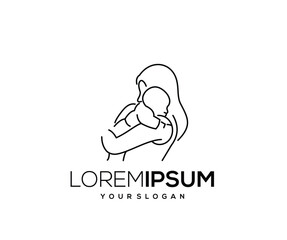 Mother and Child Icon, Hand Drawn, Single Line Logo