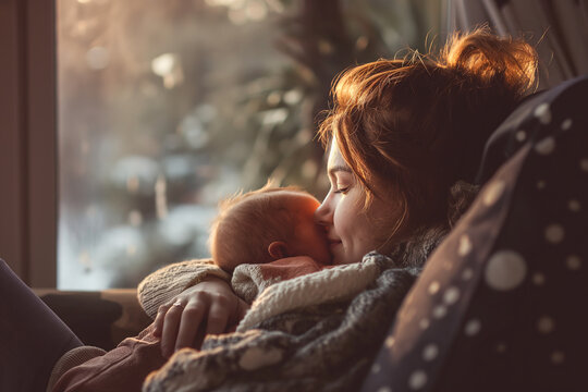 mother and baby, mother and son resting together