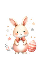 Cute sweet and pastel watercolor happy and warm rabbit in red and grey tone for easter egg festival