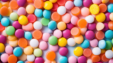 Fototapeta na wymiar Sugar closeup blue pill delicious background candy colorful yellow chocolate group food medicine white