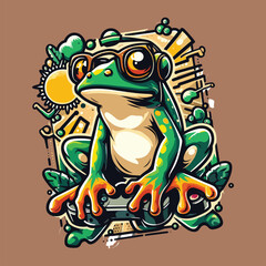 Obraz premium Cute Funny frog with eye glass, Frogs Love cute file eps vector Design suitable element for unique Frogs T shirt, hoodie, clipart poster, batch, banner sticker and fashion multiuse