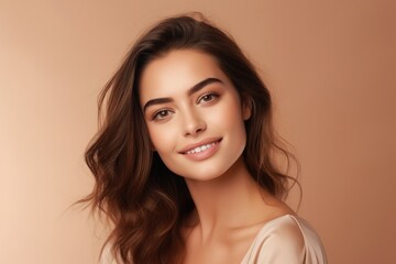 Naklejka premium Close-up portrait of yong woman casual portrait of aucasian Asian, african american portrait woman on pastel background , Generative AI