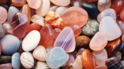 Foto op Canvas Beach gemstones, precious colorful stones close up background texture, Generative AI © tonstock