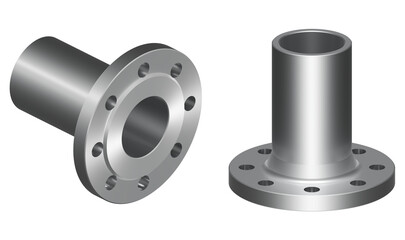 Steel flange. Long weld neck flange. Machine parts. 3D rendering