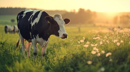 Farm and cows, cow milk, production at the farm - obrazy, fototapety, plakaty