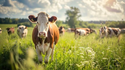 Farm and cows, cow milk, production at the farm
