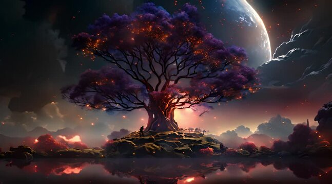 isolated tree in the middle of the universe like between galaxies