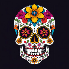 Sugar skull with flower perfect for t shirt design or clothing/apparel branding, tattoo, poster. Graphic design ready to print.