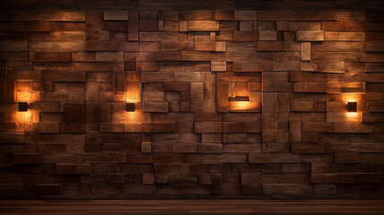 Background with a wooden panel wall warm lighting