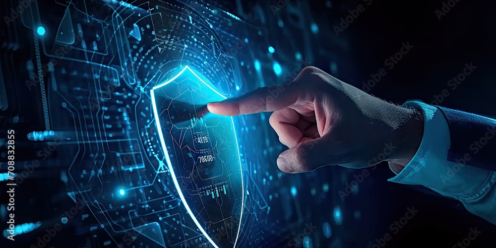 Aufkleber digital security network. abstract concept illustration featuring businessman guarding data with shi