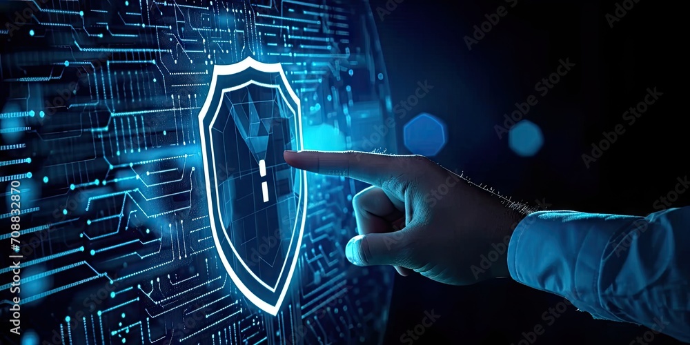 Aufkleber digital security network. abstract concept illustration featuring businessman guarding data with shi