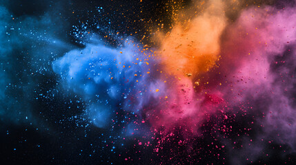 abstract powder splatted background.Colorful powder on a dark background. generative ai - obrazy, fototapety, plakaty
