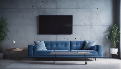 Blue Couch and Coffee Table in a Cozy Living Room