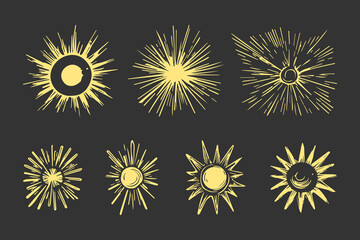 Hand drawn doodle sun. Design element. vector illustration.