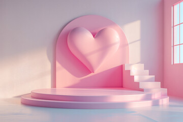 pastel color of display for product, heart shape for love and valentine's day