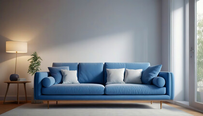 Fototapeta na wymiar Interior of living room with blue sofa