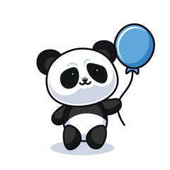 cute panda holding a baloon cartoon style illustration
