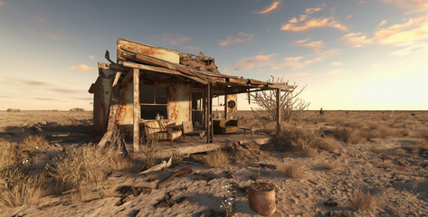 abandoned house in the night, house in the night, abandoned bungalow in ruins Photo realism