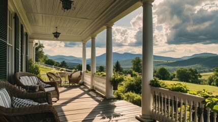 Cozy Country Home with Breathtaking Mountain Views - Inviting Wicker Chairs on Porch