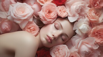 Woman in roses