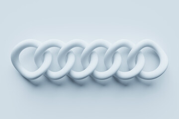 3d illustration of  white   metal chains. Set of chains on a white  background.