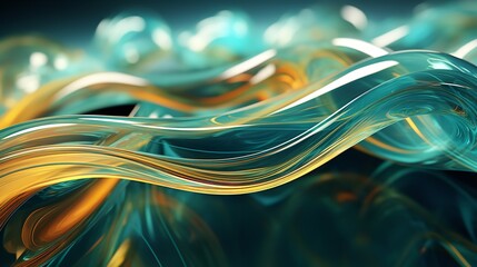 3D render of an abstract background in a natural setting with glossy, transparent green waves, Generative AI.