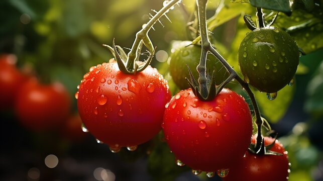 A garden full of ripe organic tomatoes waiting to be picked, Generative AI.