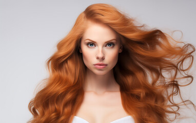 Beautiful woman with gorgeous hair on a white background.
