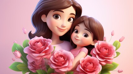 3d cartoon mothers day mother child cute  