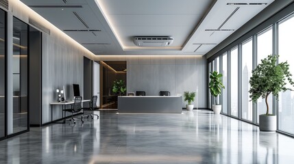 Sleek Modern Office: Discreet Ceiling Cassette Air Conditioning Integration - obrazy, fototapety, plakaty