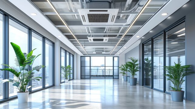 Sleek Modern Office: Discreet Ceiling Cassette Air Conditioning Integration