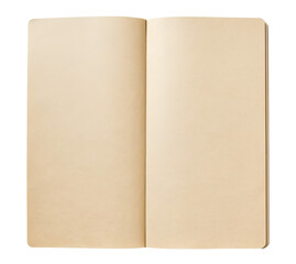 an opened slim journal book with cream-colored pages isolated on transparent background, top view