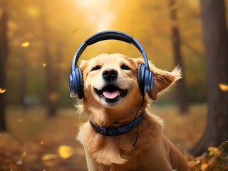 Dog with Bluetooth headphone