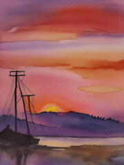 sunset over the river