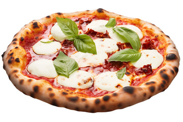 single traditional Italian Margherita pizza isolated on a white background, front view, 