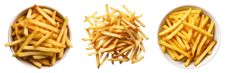 french fries isolated on a transparent background, top view - obrazy, fototapety, plakaty