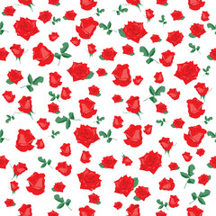 Floral seamless pattern with red roses, floral background, cute vector texture for kids, fabric, wallpaper, t-shirt print, tablecloth.