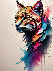 Splashes of paint portrait of a lynx