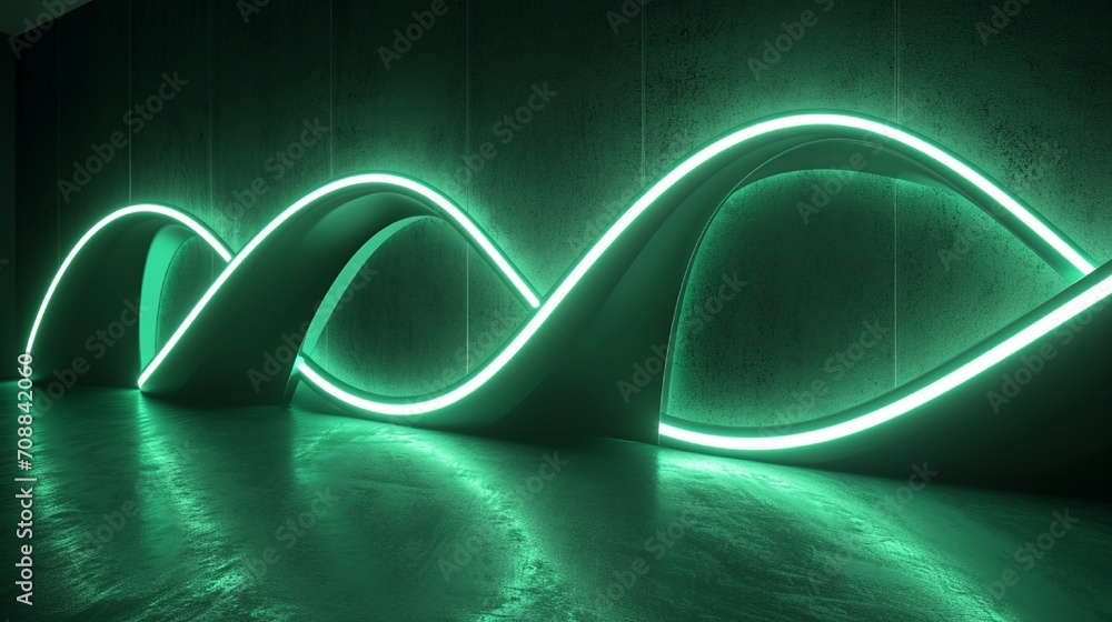 Aufkleber 3d render, abstract minimal neon background with glowing wavy line. dark wall illuminated with led l
