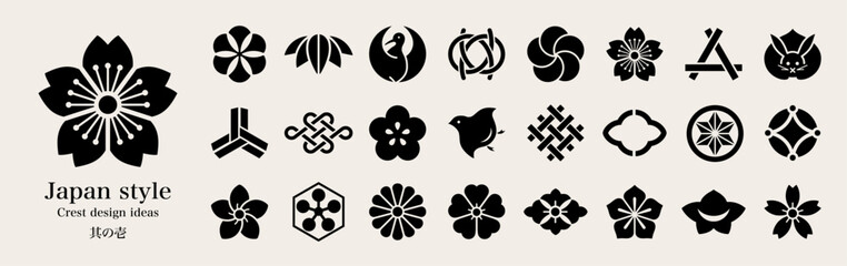 和風アイコン、日本の家紋。デザインアイデア01