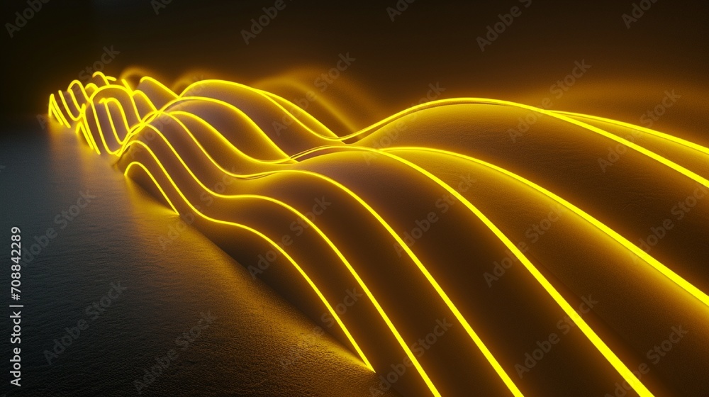 Aufkleber 3d render, abstract minimal neon background with glowing wavy line. dark wall illuminated with led l