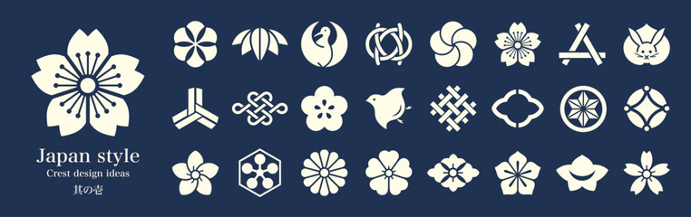 和風アイコン、日本の家紋。デザインアイデア01
