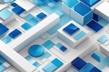 illustration of abstract geometric background with blue and white cubes.
