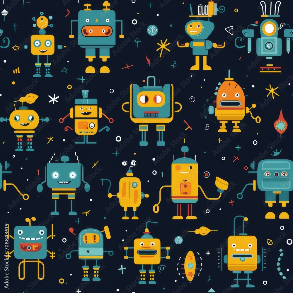 Poster robots robot seamless pattern