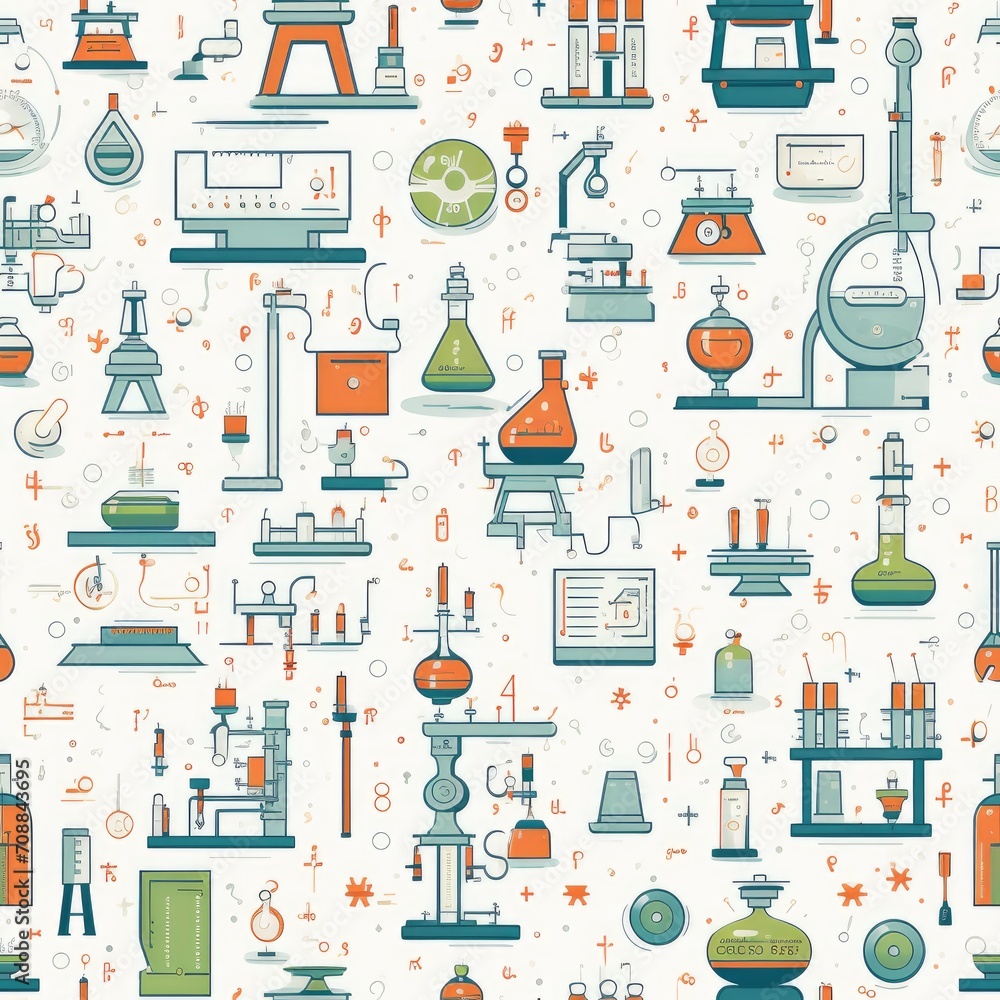 Poster science laboratory microscope formulas seamless pattern