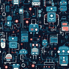 Robots robot futuristic city circuitry futuristic helmet seamless pattern