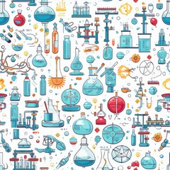 Science laboratory research innovation seamless pattern