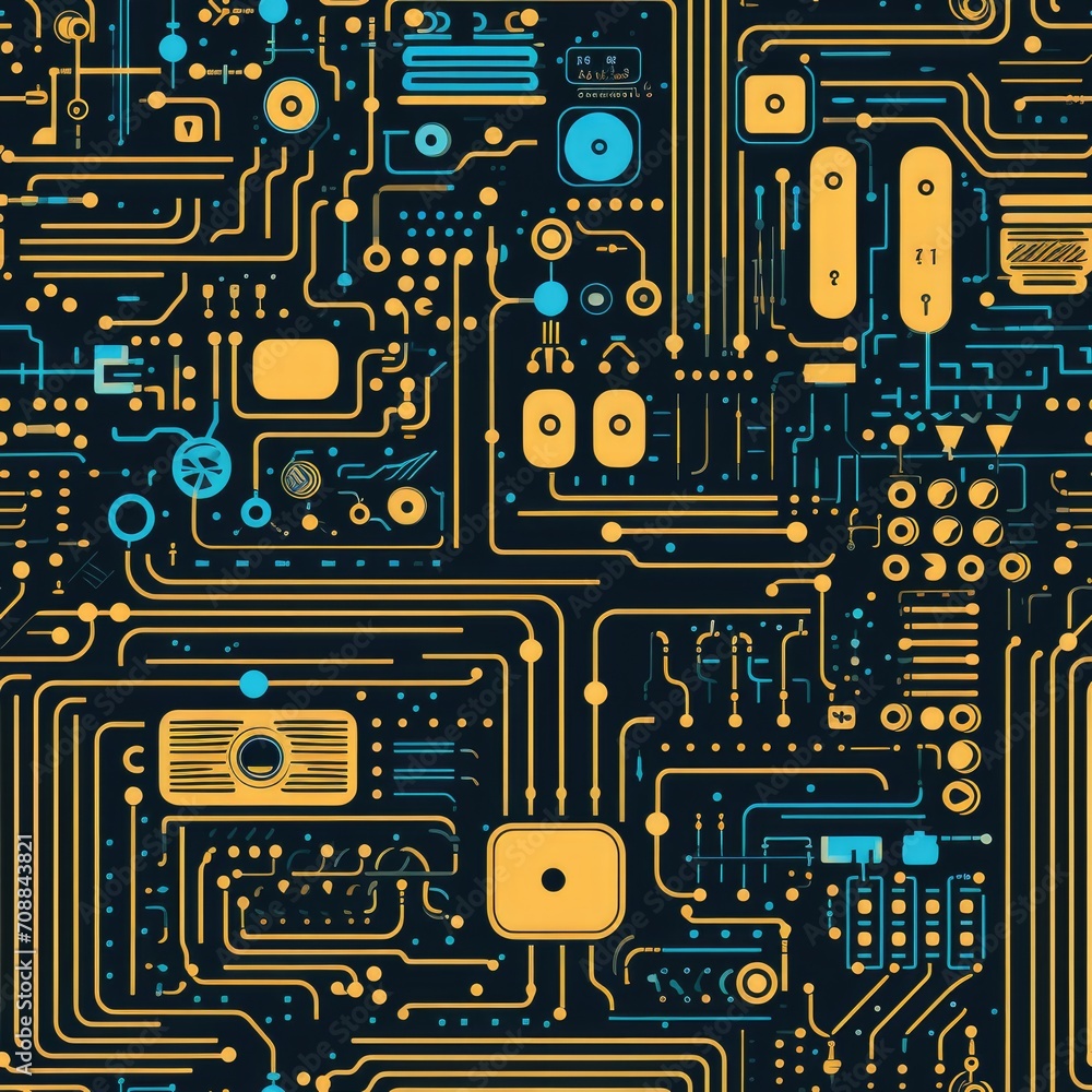 Poster technology devices circuitry futuristic seamless pattern
